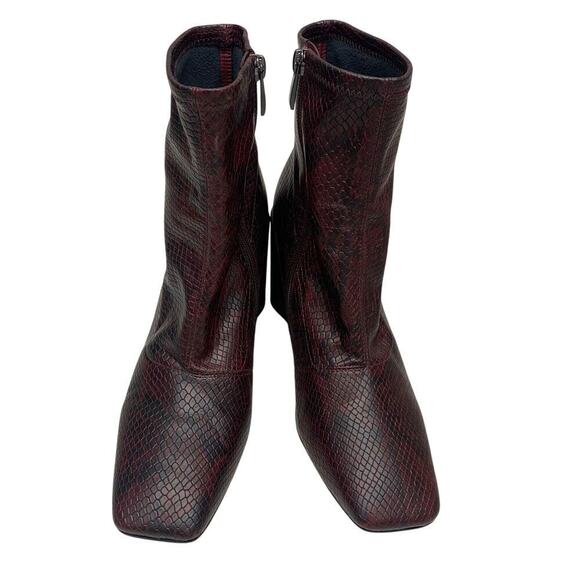Franco Sarto Shoes - Vintage 1990s Burgundy Hand-Finished Snakeprint Boots 8.5